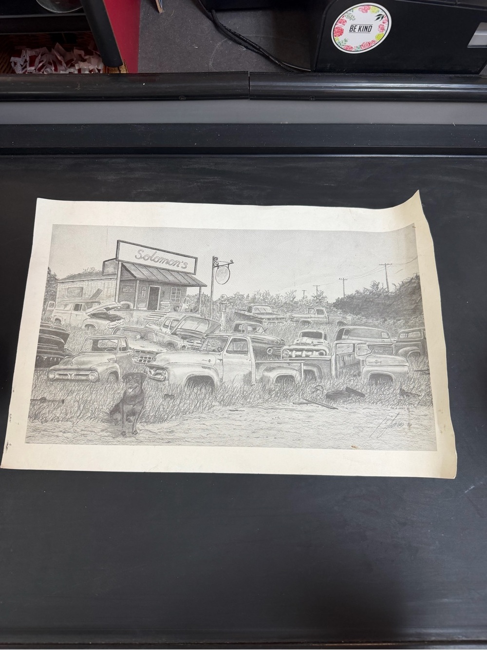Solomon's Junkyard Pencil Illustration Print - Black & White Home Art